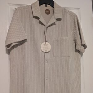 Common People Textured Waffle Knit Camp Shirt